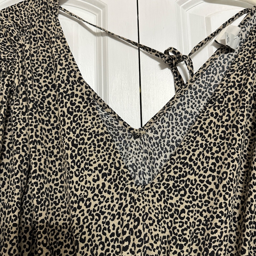 A New Day Women's Balloon Long Sleeve Tiered Midi Dress Brown Leopard Print S - Picture 2 of 4